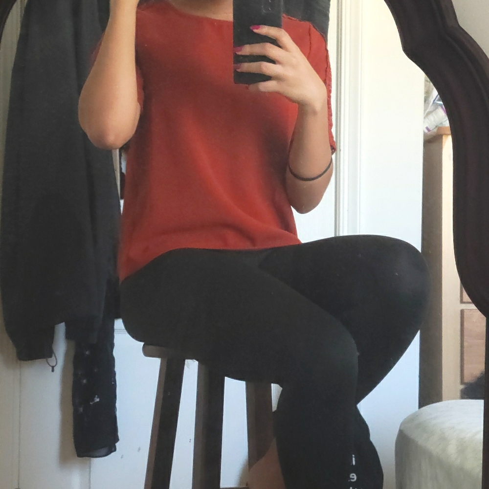 Burnt orange lace detailed blouse